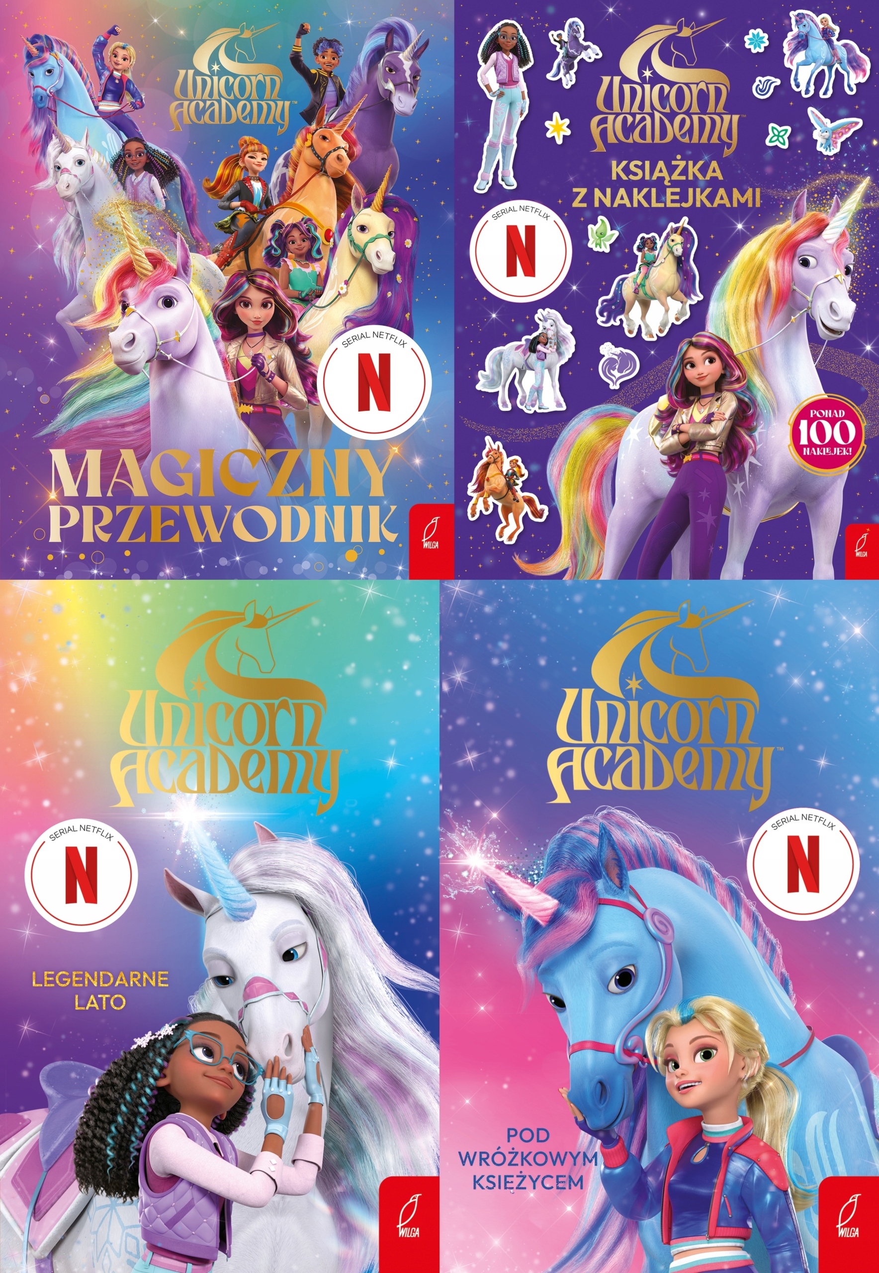 Pakiet 4X Unicorn Academy Magiczny Przewodnik Książka Z Naklejkami