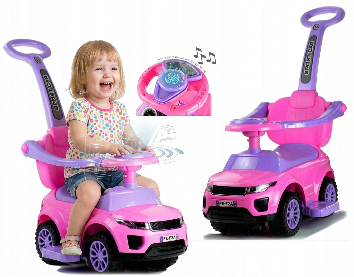 Jeździk Pchacz Chodzik 3w1 Autko Klakson Różowy Zabawa Car Dla Dzieci