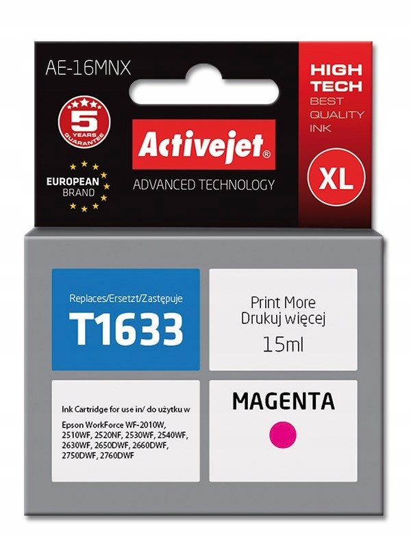 Tusz Activejet AE-16MNX (zamiennik Epson 16XL T1633; Supreme; 15 ml; czerwo