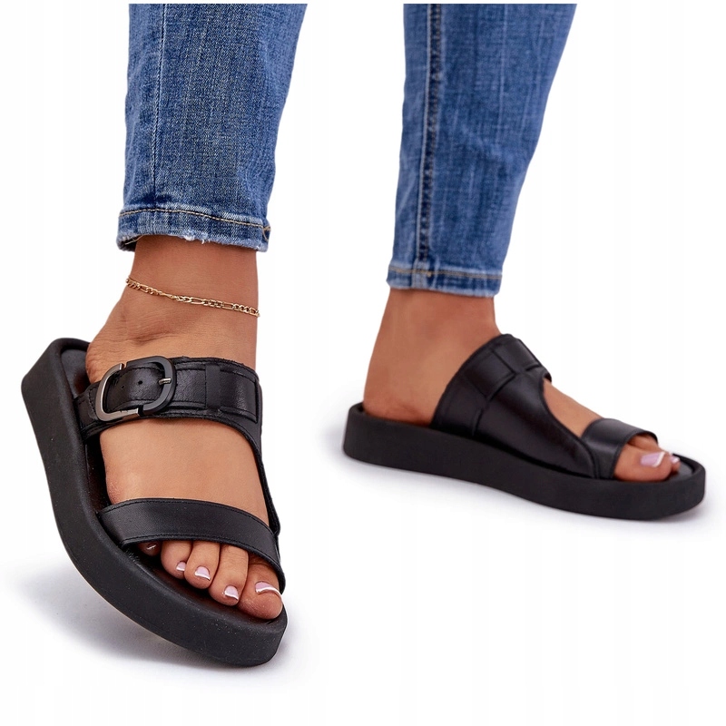 Nazouváky Přírodní Kůže Platforma Spona Zazoo 3024 Černá 40