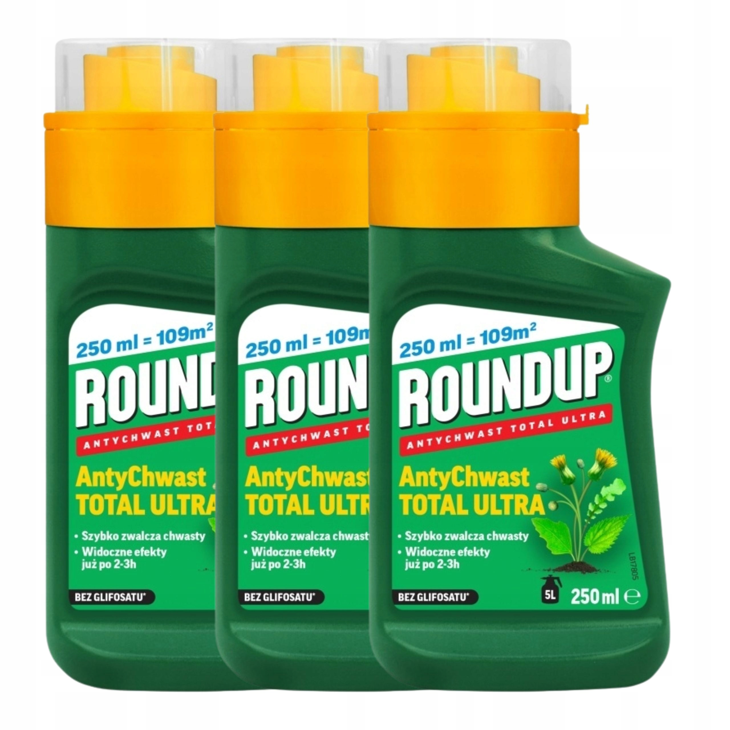 Roundup Ultra Total 3x250ml Antychwast Ogród Ścieżki Podjazdy Chwasty