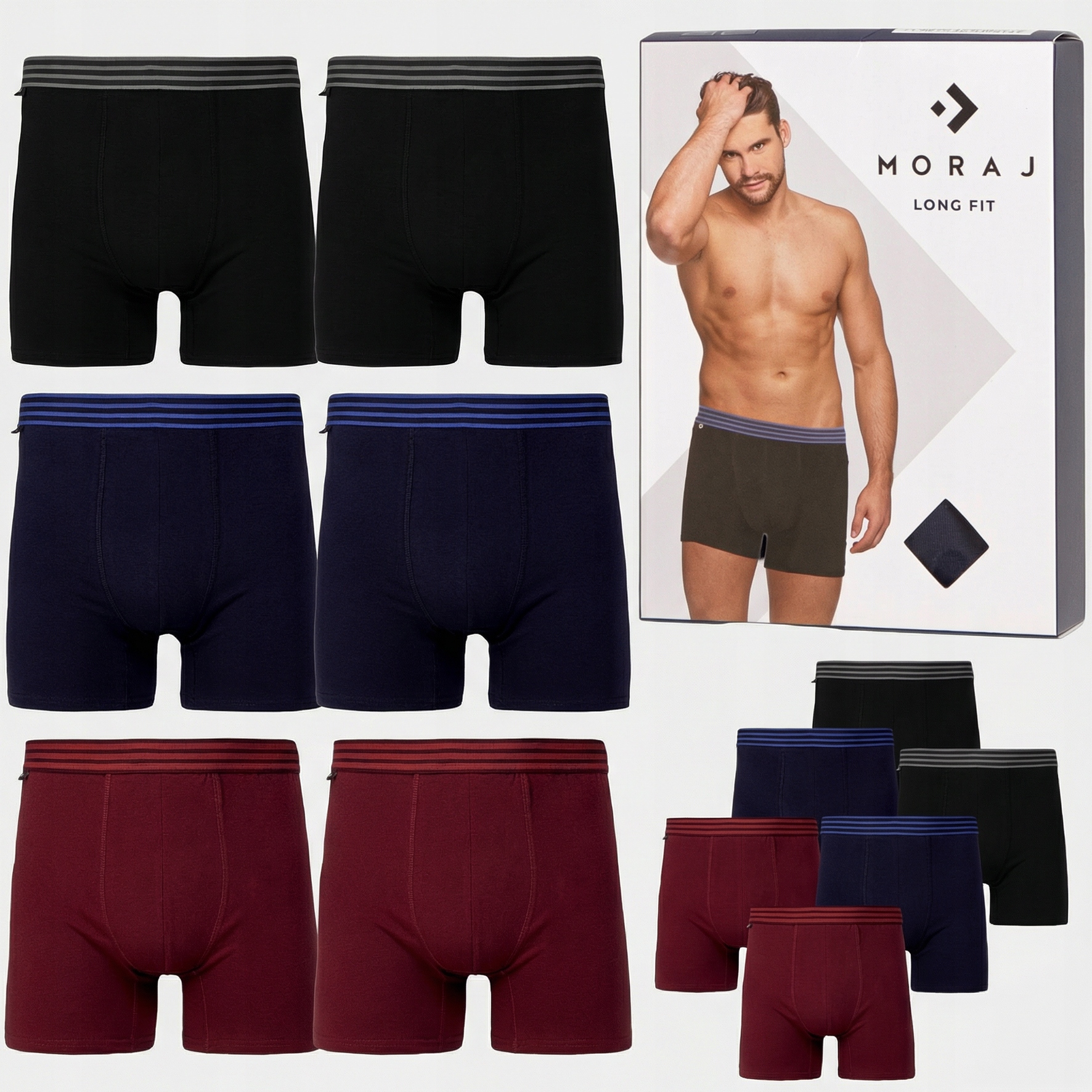 Bokserki Męskie Z Wydłużoną Nogawką Moraj Bawełniane Wielokolorowy 6-PAK XL