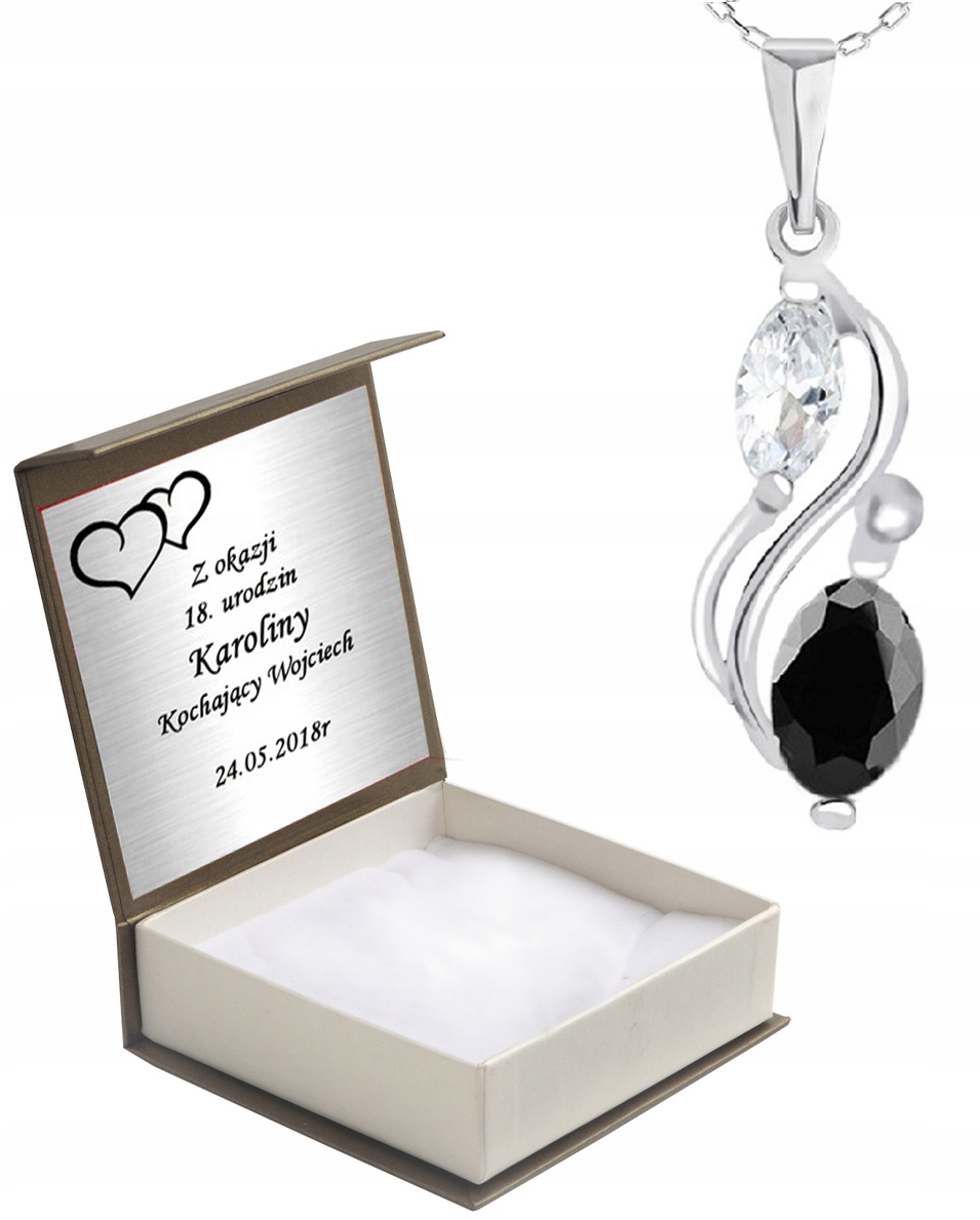 

Wisiorek Srebrny Z Cyrkonią I Łańcuszkiem + Grawer