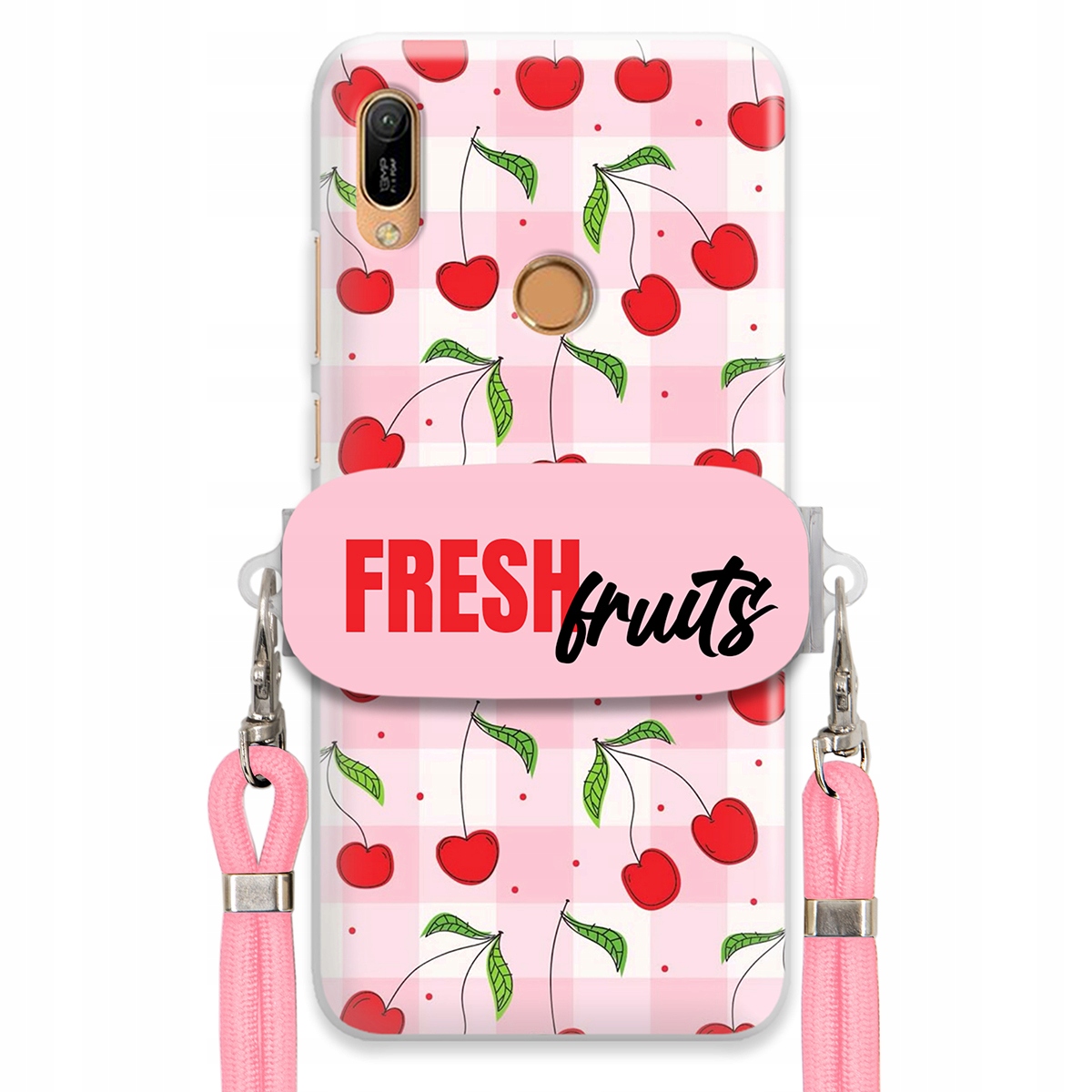 Puzdro pre Huawei Y6 Prime 2019 Case Držiak šnúrok Ružový Fresh Fruits Mriežka