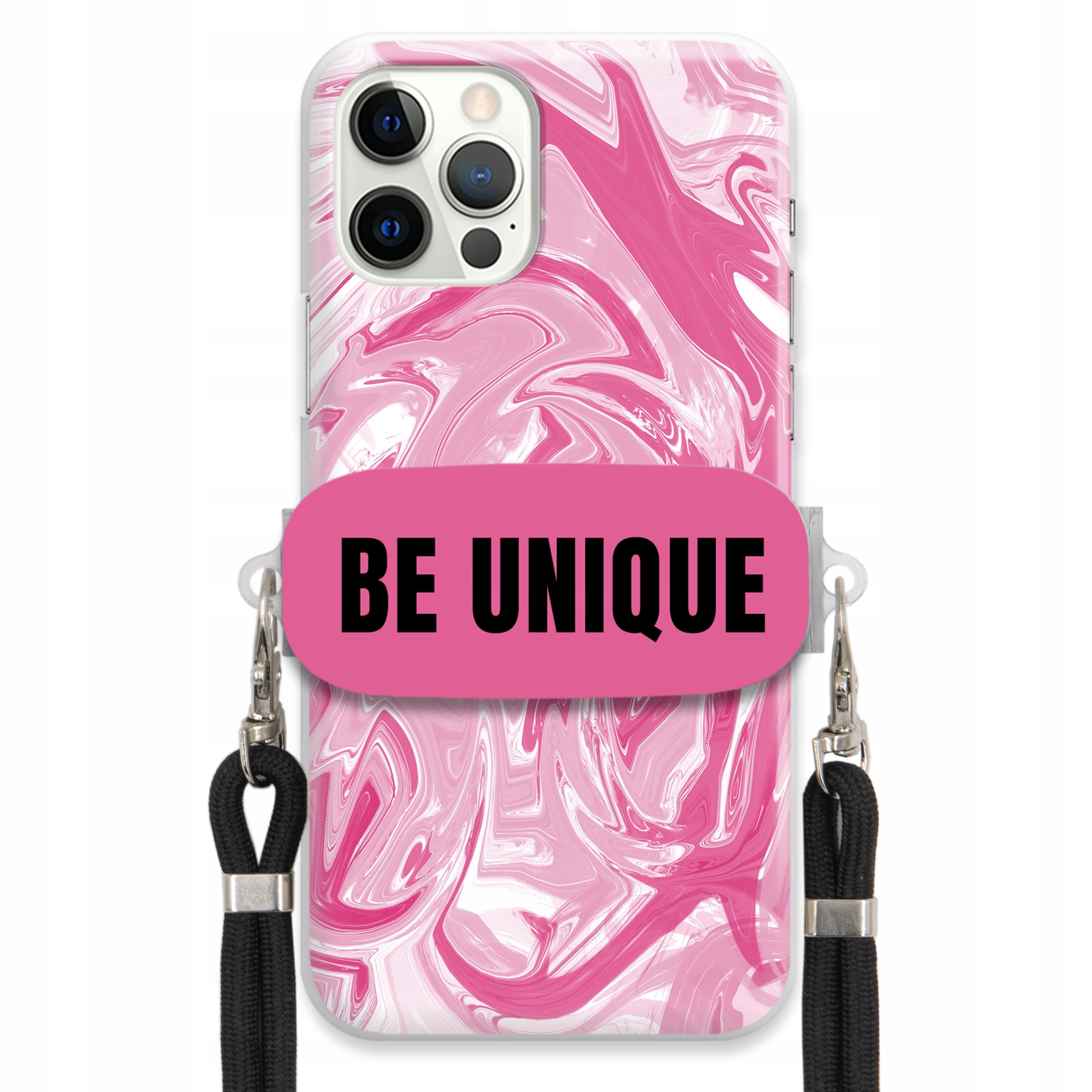 Puzdro na iPHONE 12 Pro Case držiak na šnúrku Čierna Ružová Mramor Be Unique