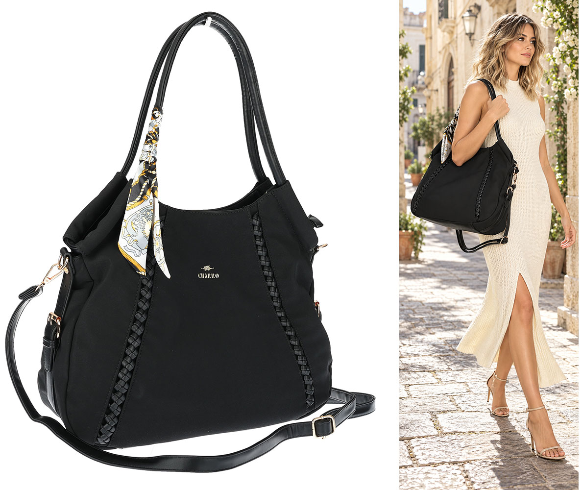 Dámská kabelka shopper italská značka Charro prostorná A4 CH3310 Černá