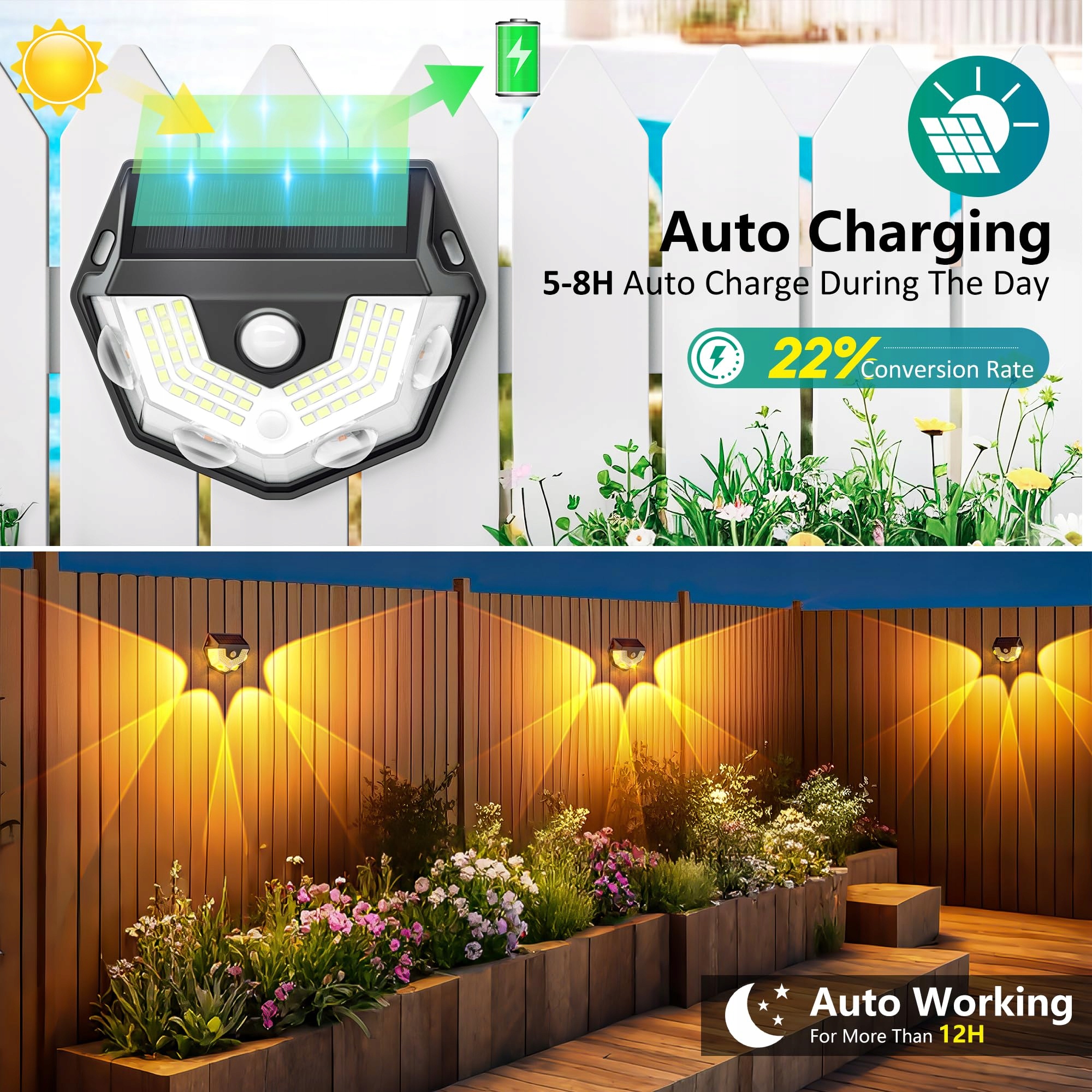 GOFFII Solar Outdoor Lamps with Motion Sensor 4 Pack IP65 Waterproof — miniatura 3