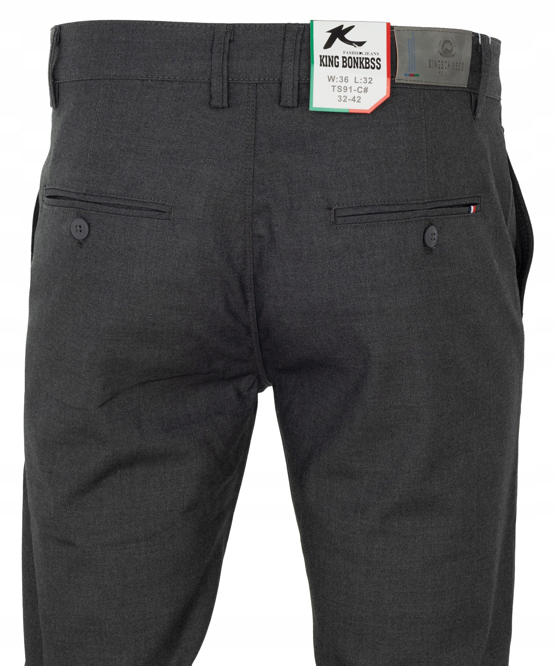 SPODNIE MATERIAŁOWE ELEGANCKIE CIEMNO-SZARE GŁADKIE W37 L30 Zapięcie zamek