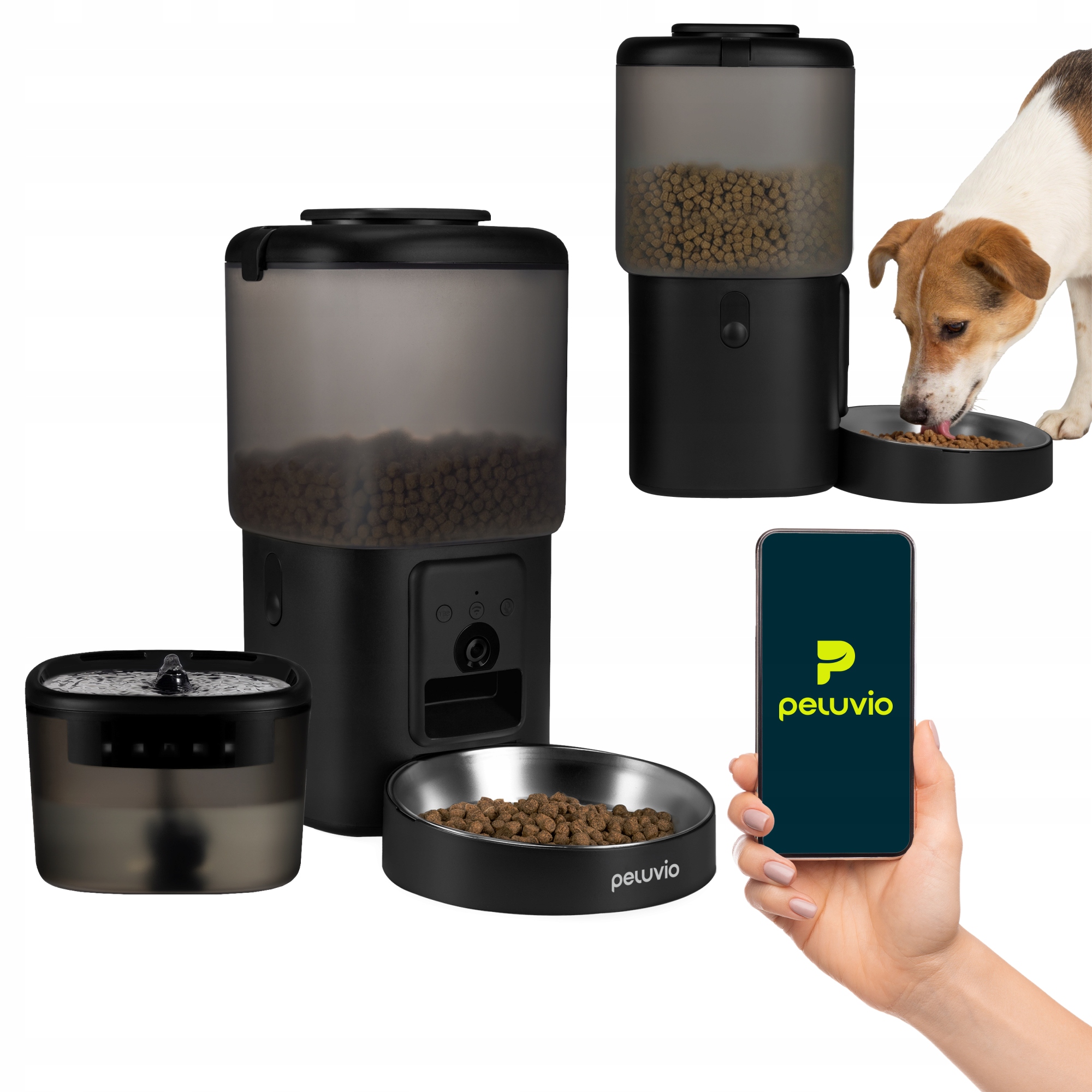 Automatický dávkovač krmiva 4,5L+fontána na vodu 2,5L Wi-fi Peluvio Feast