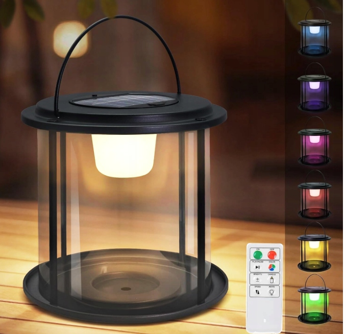 Solarna lampa stołowa LED RGB z pilotem 27x28 cm czarna