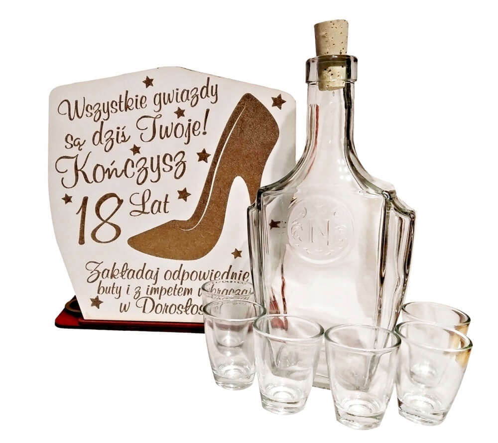

Kieliszki karafka zestaw 18 Urodziny