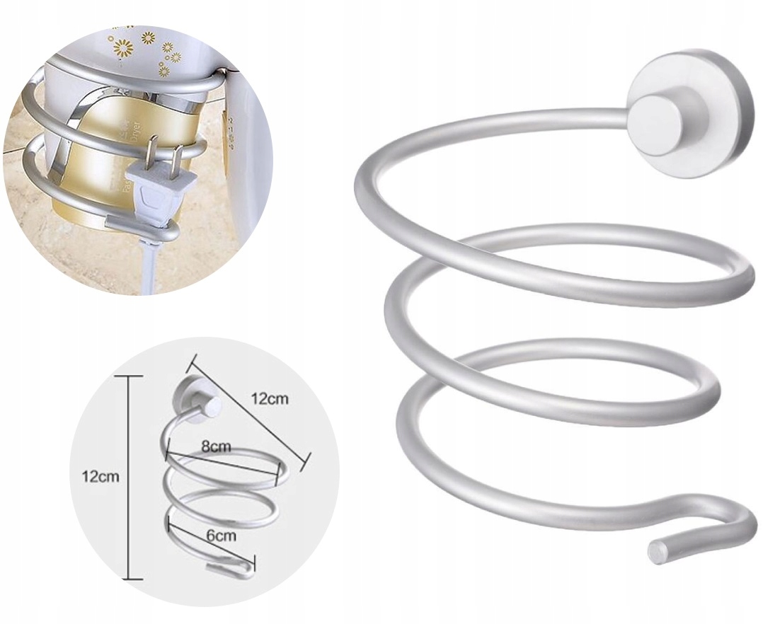 UCHWYT ŚCIENNY WIESZAK NA SUSZARKĘ DO WŁOSÓW SOLIDNY STABILNY DUŻY SREBRNY Kod producenta 00051C2