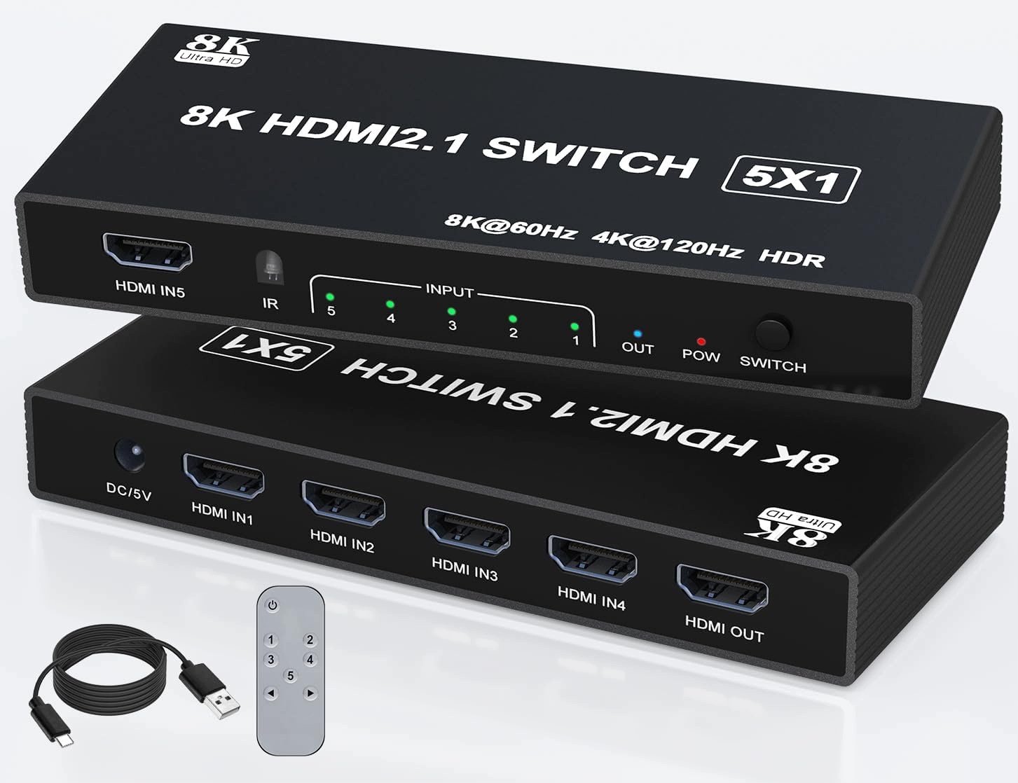 Hdmi 2.1 5 in 1 Out 8K 4K 120Hz Hdmi Switch Box s dálkovým ovládáním