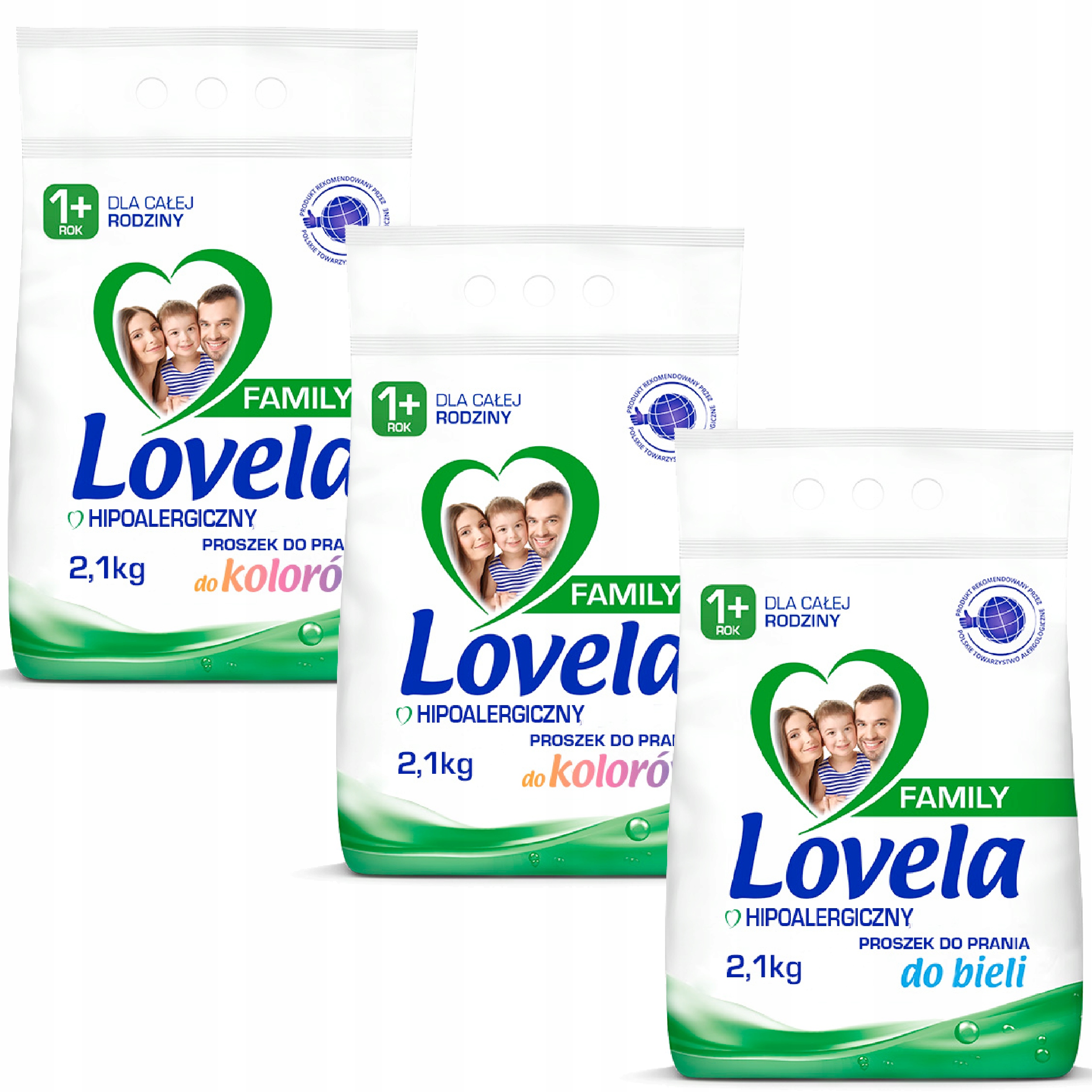 Levně Lovela Family Sada prášek na barevné prádlo a bílé 1+ rok 3x2,1kg