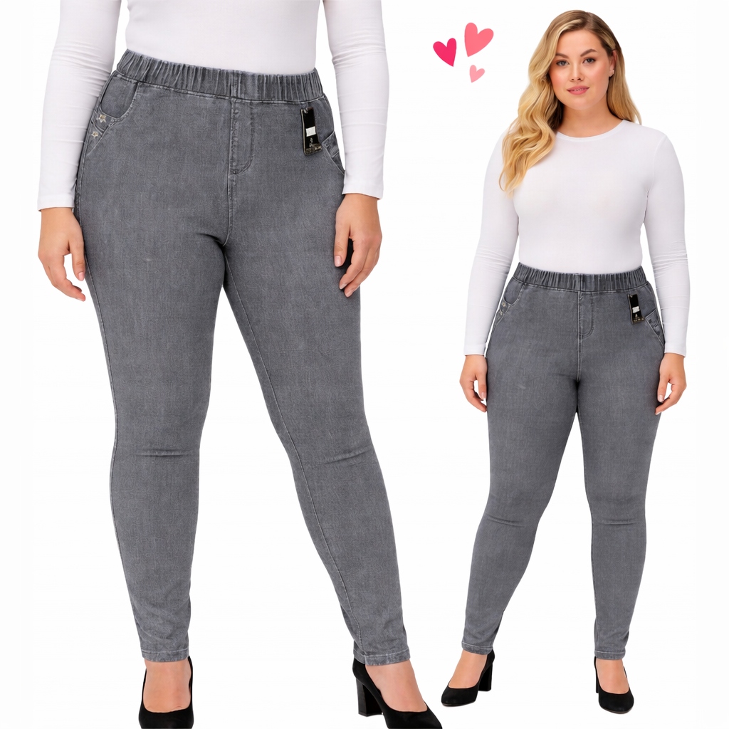 Treginsy Damskie Plus Size spodnie gumy bawełna szare cyrkoni 54 56 7XL 8XL