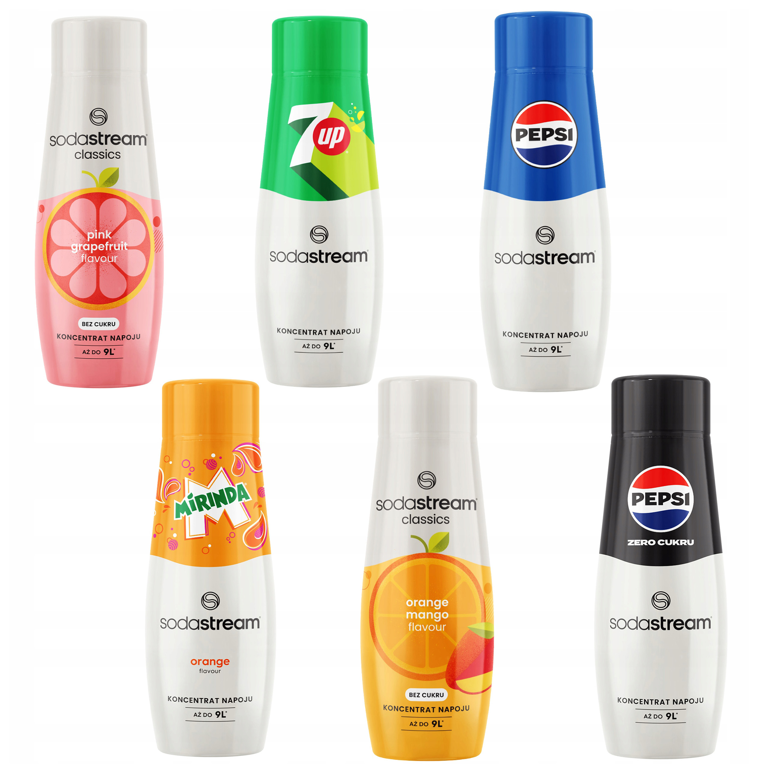 Levně Velká Sada Sirupů 6 kusů Sodastream Koncentrát Pepsi Mirinda 7UP Mango