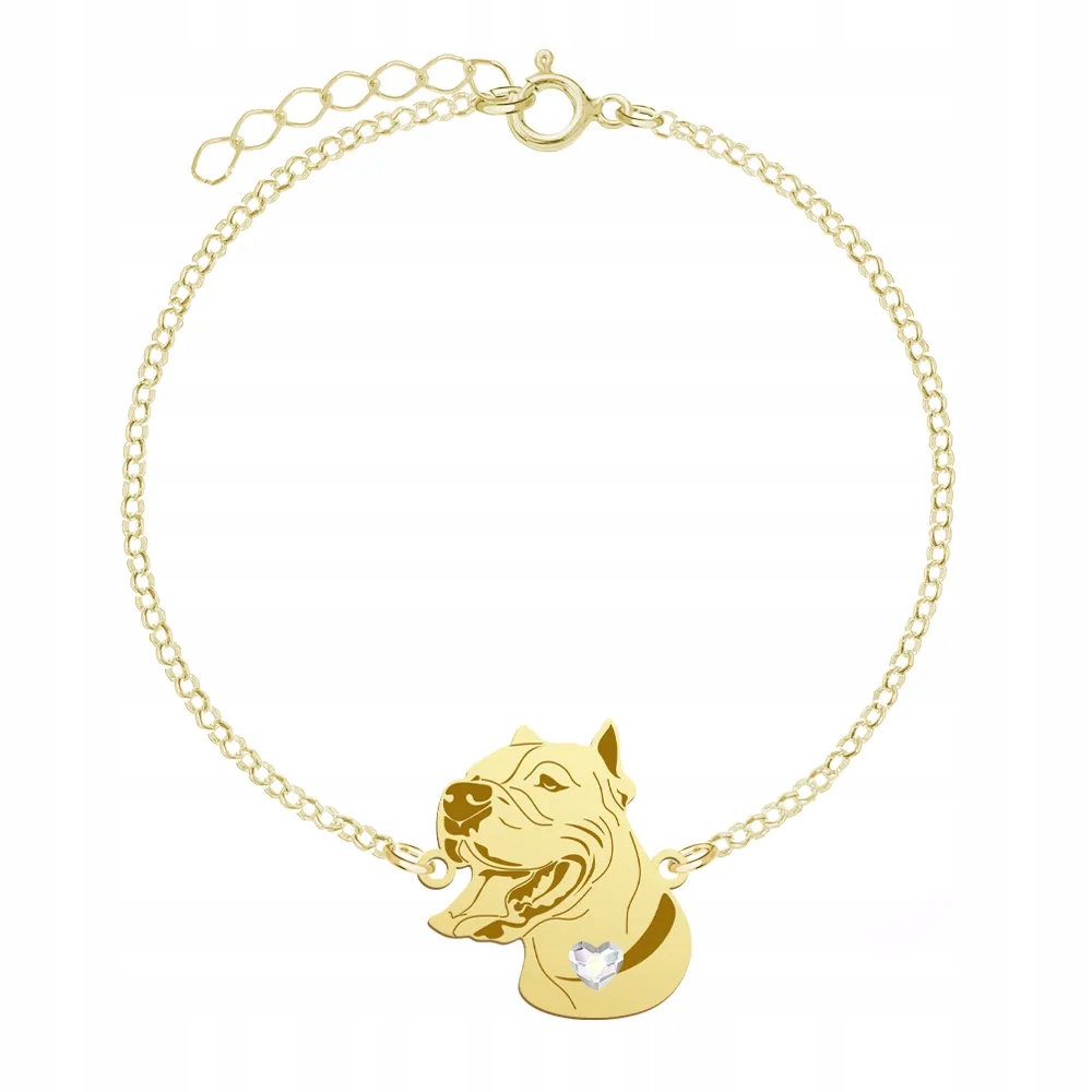 Zlatý náramek s psem Argentinský pes 925 Řetízek Dárek Gravírování