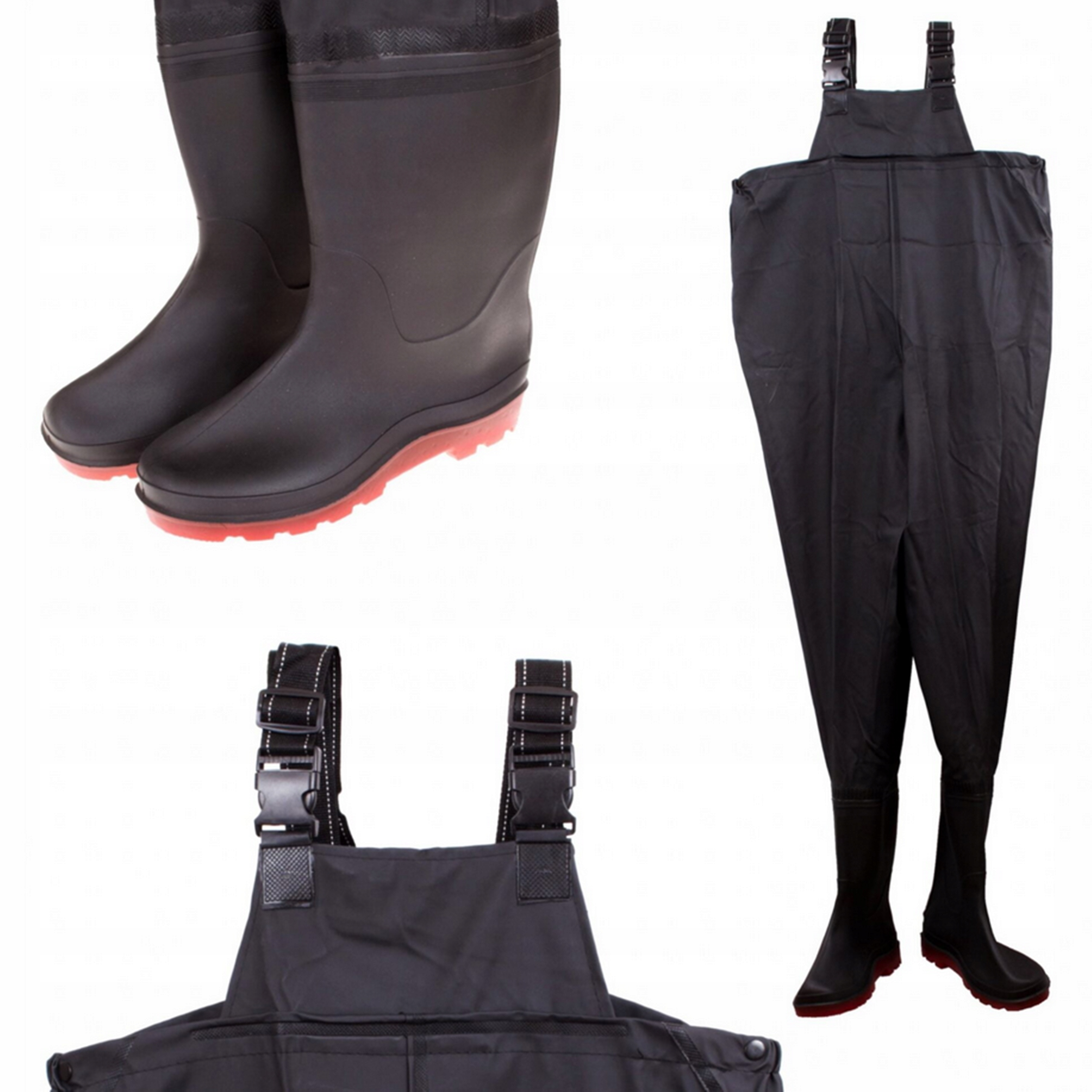 WODERY SPODNIOBUTY WĘDKARSKIE SPODNIE SZELKI WZMOCNIONE GUMOWCE RYBACKIE 43 Kolor dominujący khaki