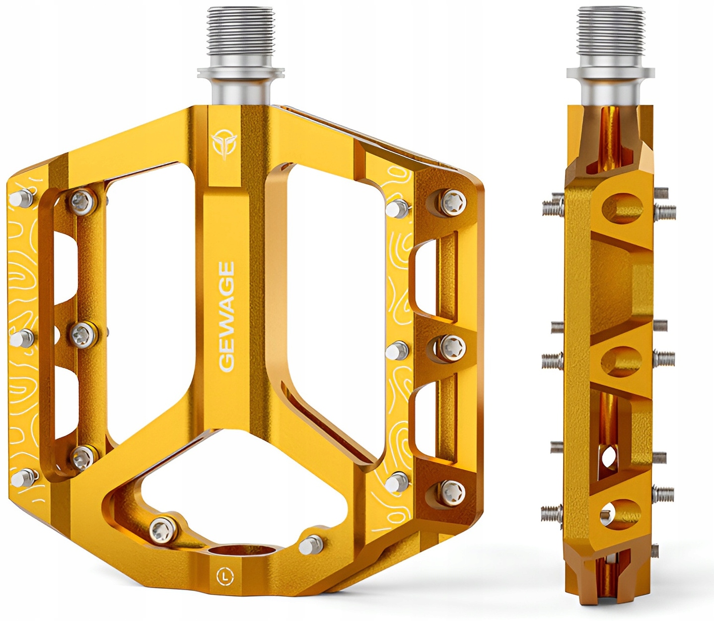 Pedały Rowerowe Platformowe Złote Aluminium 3 Łożyska Maszynowe Gewage