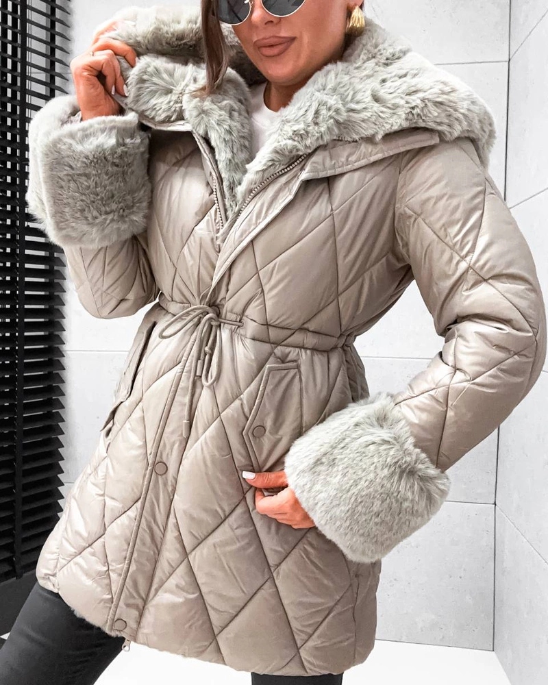 Prošívaná Bunda Kapuce 2635# Béžová S (36)