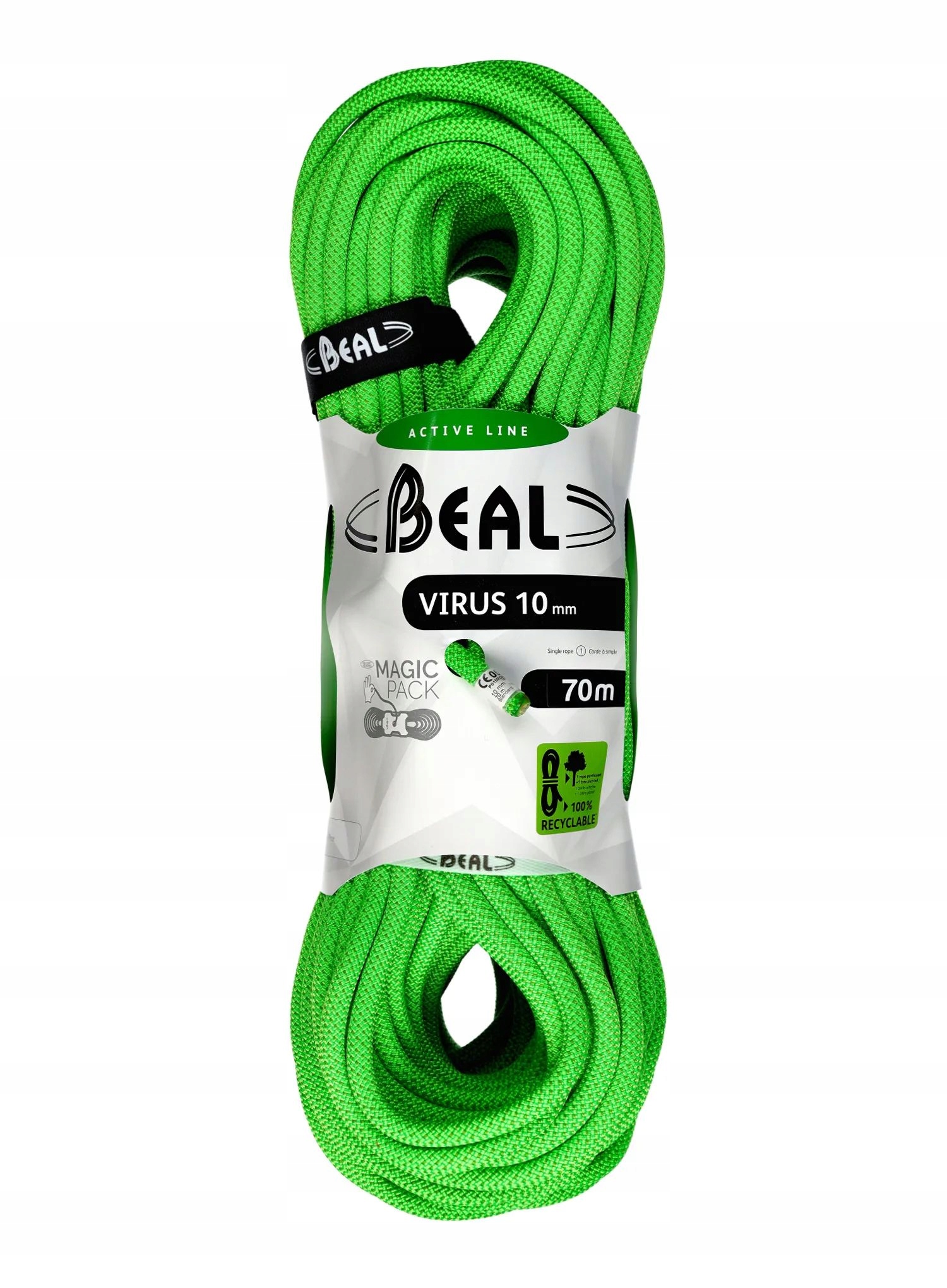 Dynamické lano Beal Virus 10 mm 70 m solid green
