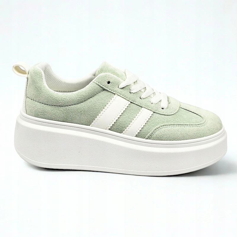Damskie miętowe sneakersy białe na platformie zielone buty sportowe