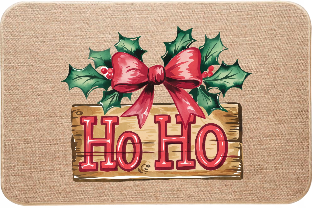 Vánoční lněná rohožka s barevným potiskem Ho Ho