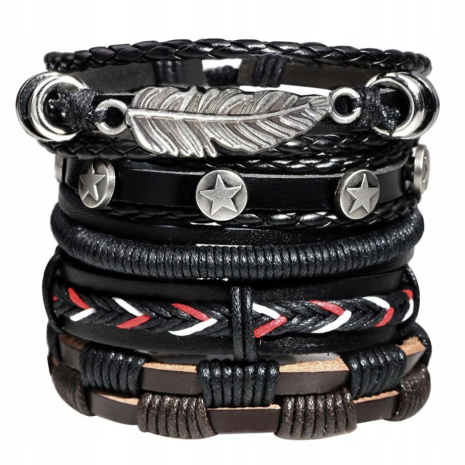 

Bransoletka męska Skórzana rzemyk pióro Zestaw