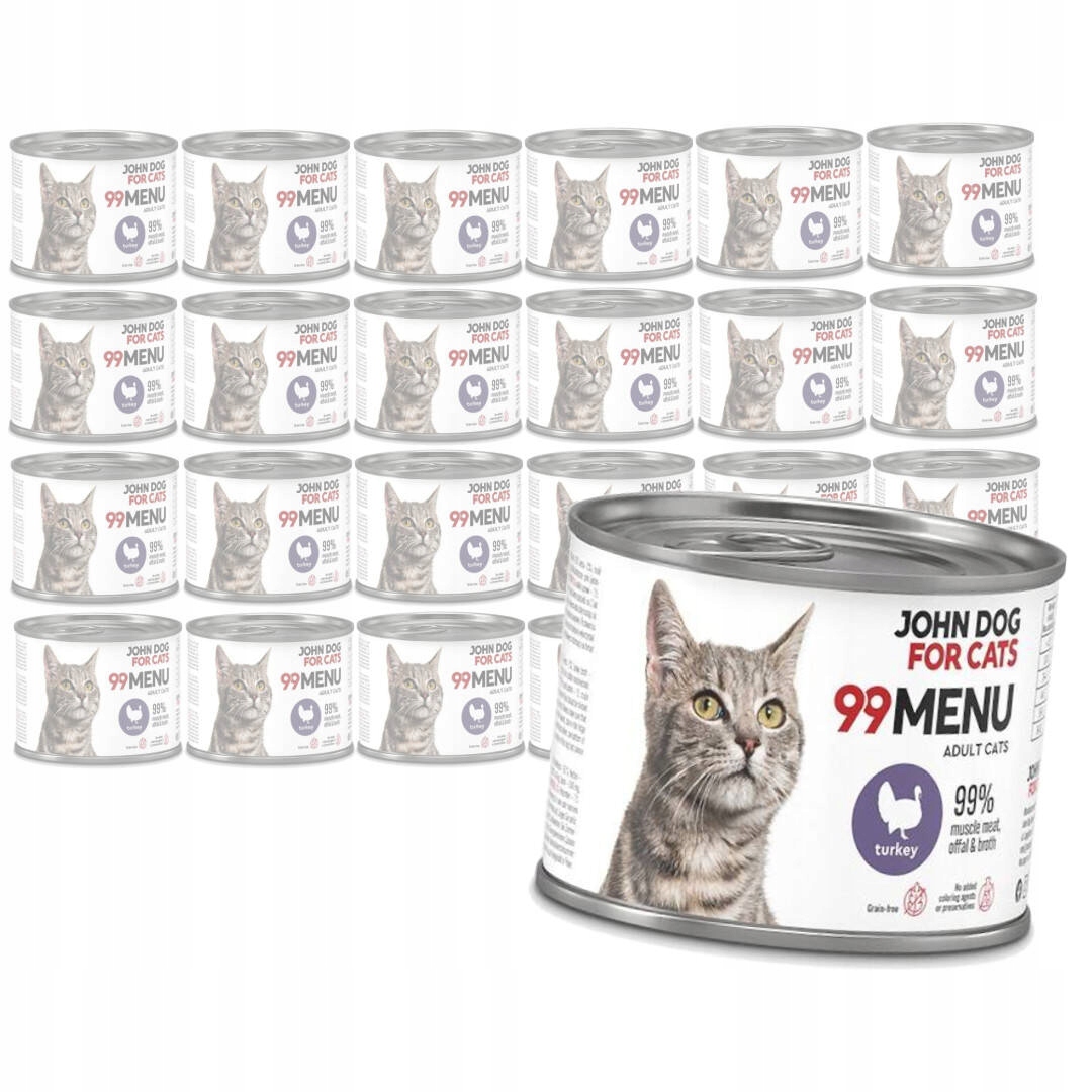 John Dog for Cats 99 Menu Vlhké Krmivo pro dospělé kočky Krůta 24x200g