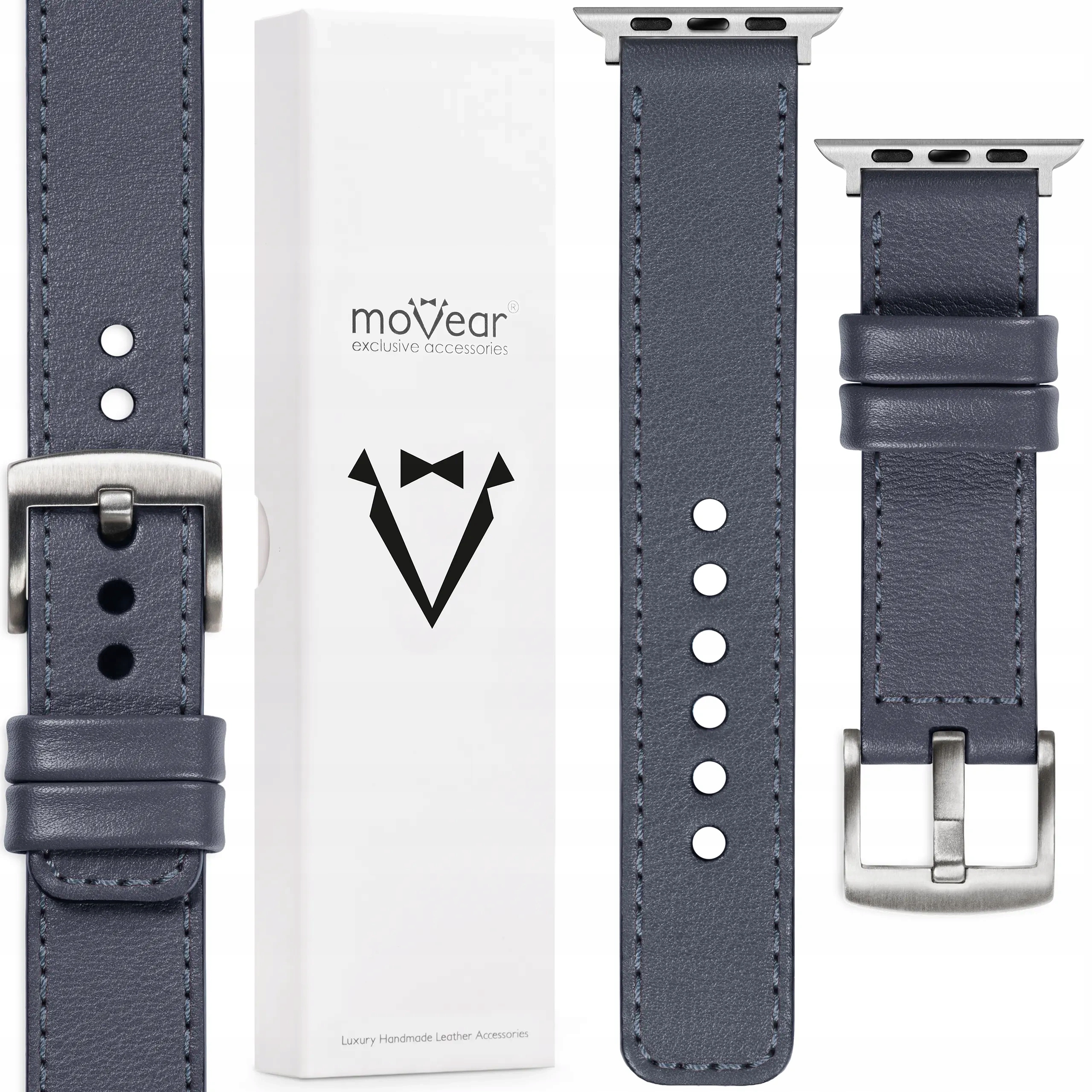 Kožený řemínek na Apple Watch 10 9 8 7 6 5 Se 42-40 Šedý ocelový Elegantní