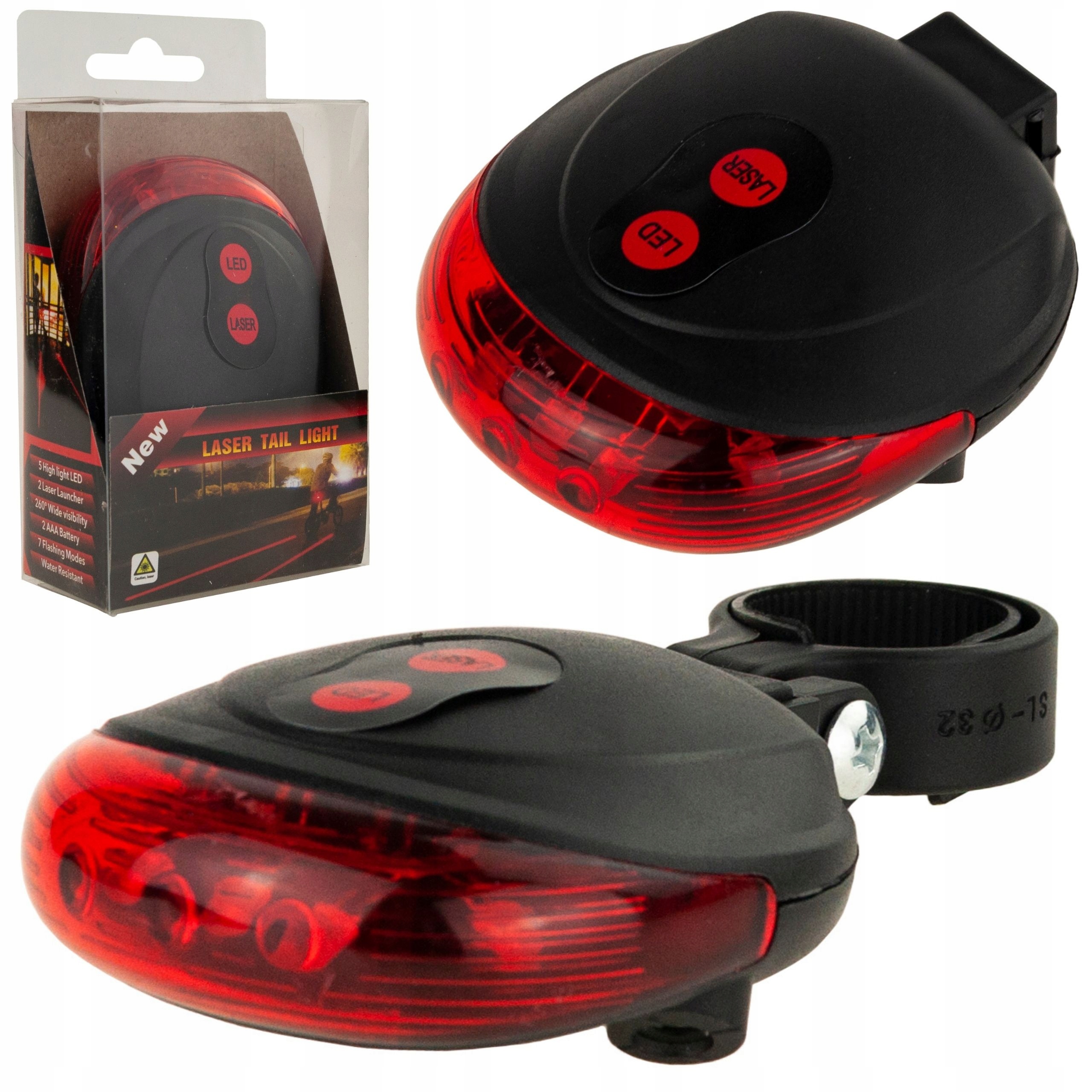 LAMPKA ROWEROWA TYLNA LASEROWA 5 LED LASER NA TYŁ LAMPKI OŚWIETLACZ DROGI Marka Martom