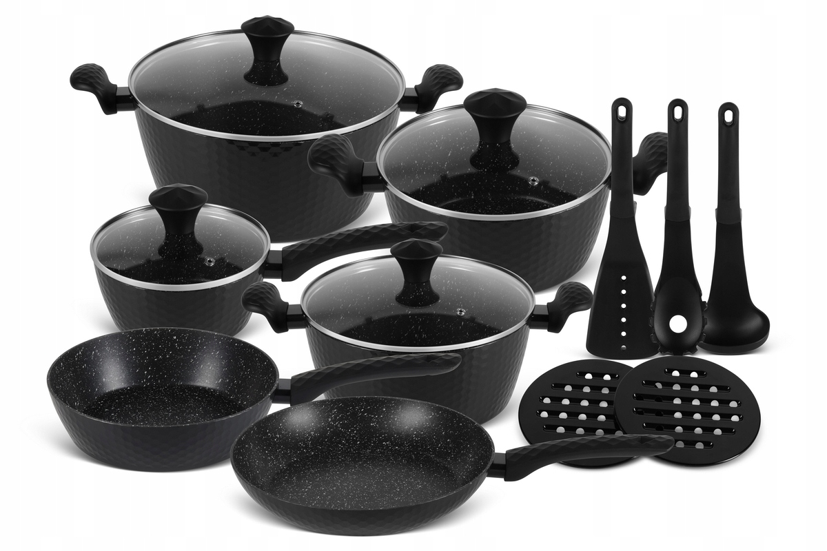 Mramorové Hrnce, sada Kompletov Hrncov 15 ks Indukcia Plyn Edenberg 5634