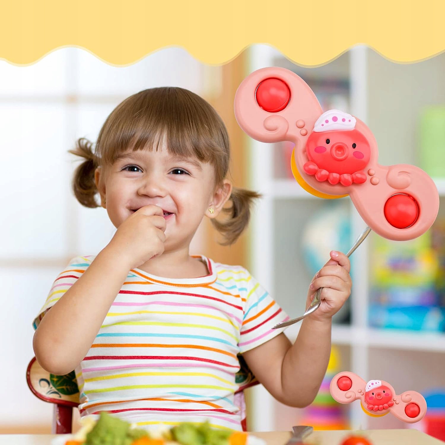 FIDGET SPINNER Z PRZYSSAWKĄ SENSORYCZNĄ ZABAWKA GRZECHOTKA 3 SZTUKI PREZENT Wiek dziecka 3 m +