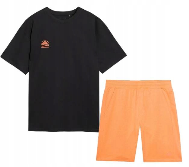 Sada 4F 2pack set tričko s potiskem na zádech kraťasy oranžové S