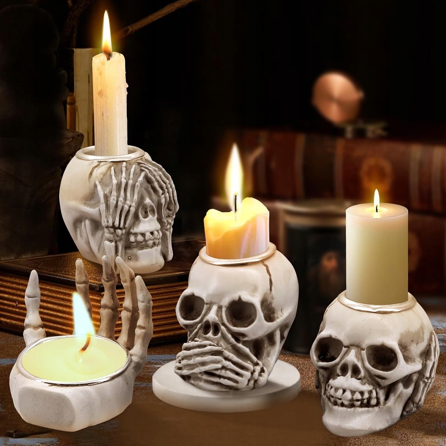 Svícny Lebka Na Halloween 4 Ks Dekorativní Ohřívače Dekorace