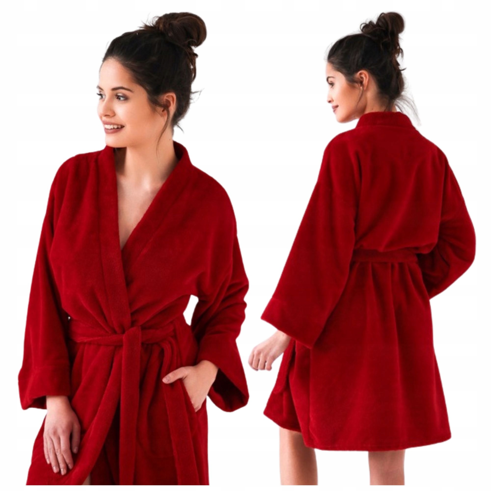 Dámský teplý dlouhý župan s nadýchaným límcem Soft L/XL Rolling červený