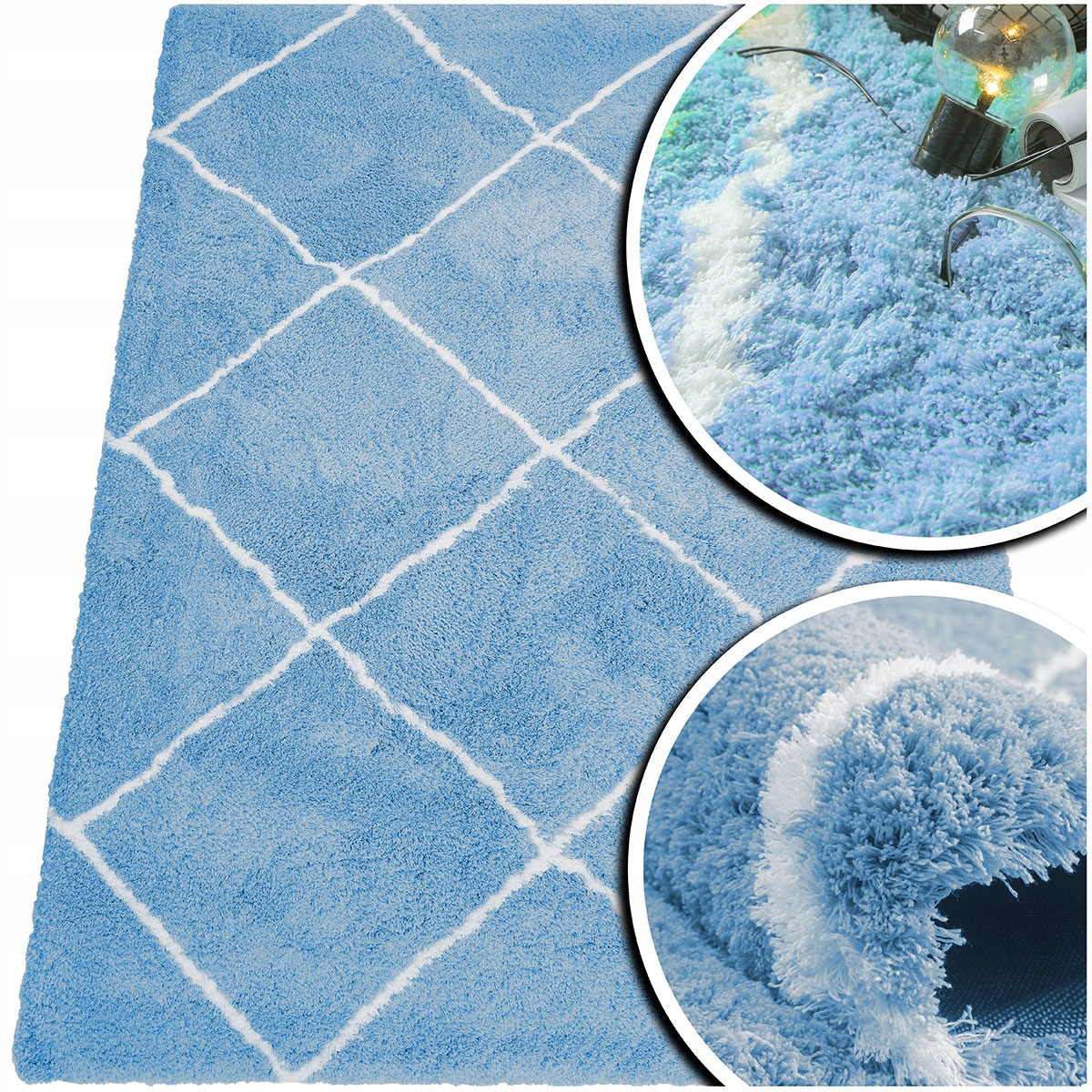 Modrý Koberec Do Obývacího Pokoje Shaggy Nadýchaný Koberec Do Ložnice Velvet 80x150