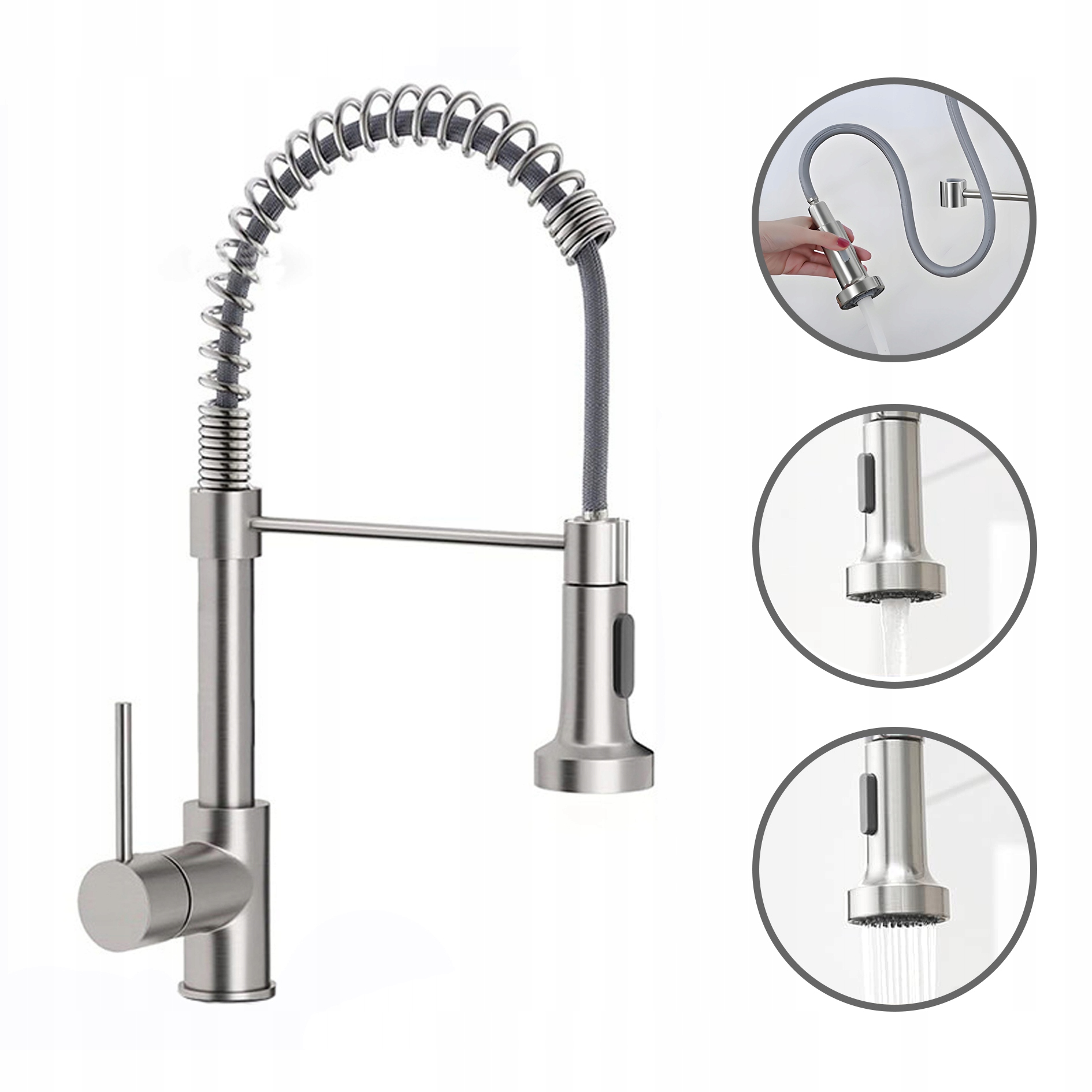 Kuchyňská Baterie S Výsuvným Výtokem Stříbrná Stojánková Kuchyňská Baterie Snake