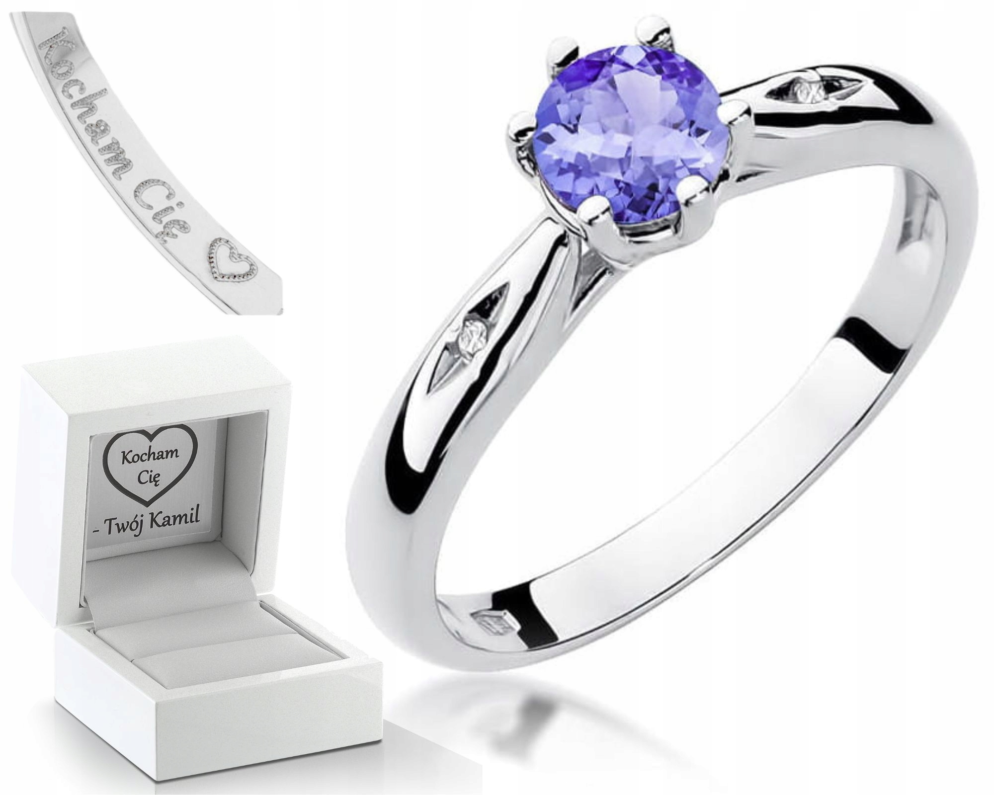 Bílý Zlatý Prstýnek S Diamantem A Tanzanitem