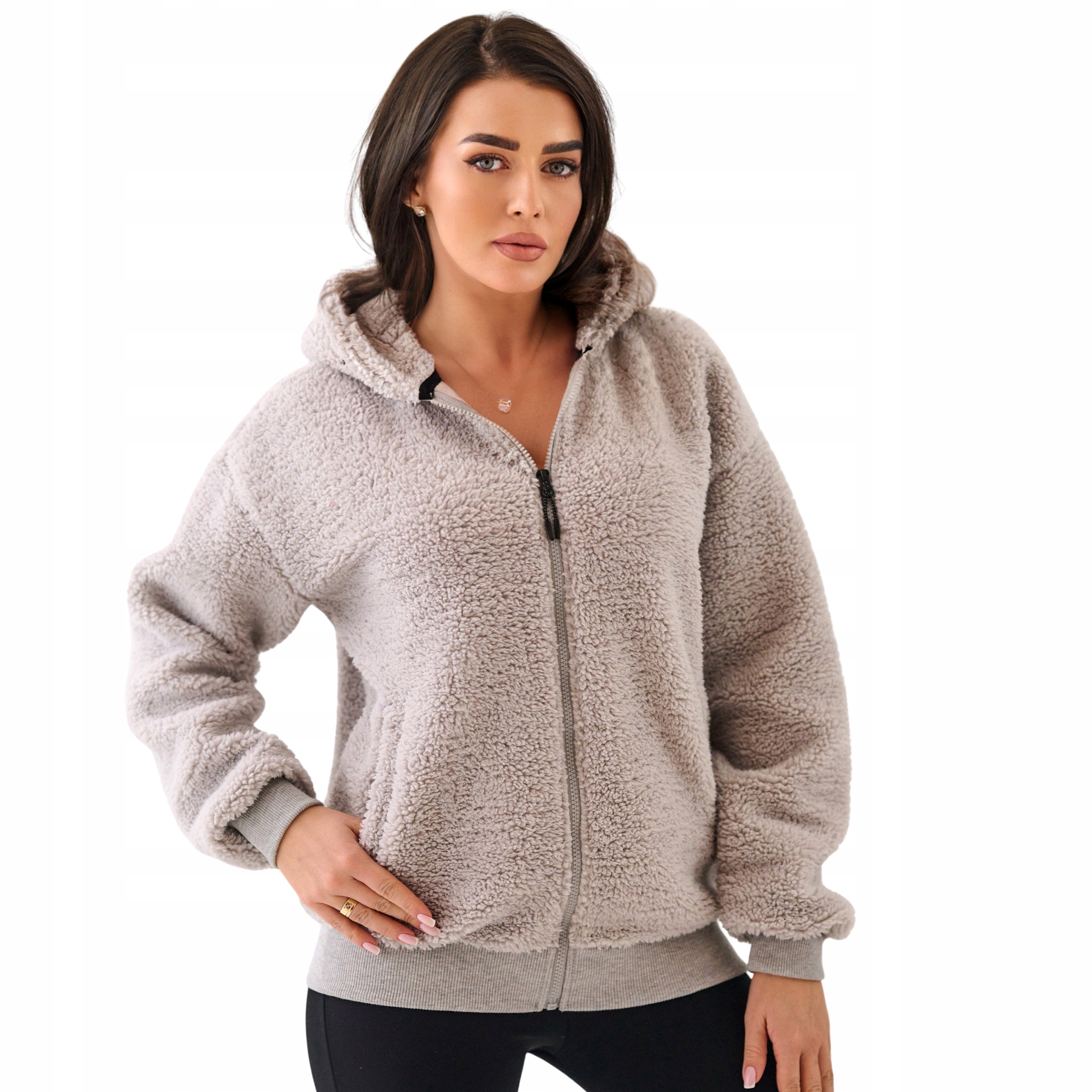 Mikina Dámská Rozepínací S Kapucí Plyš Polar Teddy Šedá Xs/s