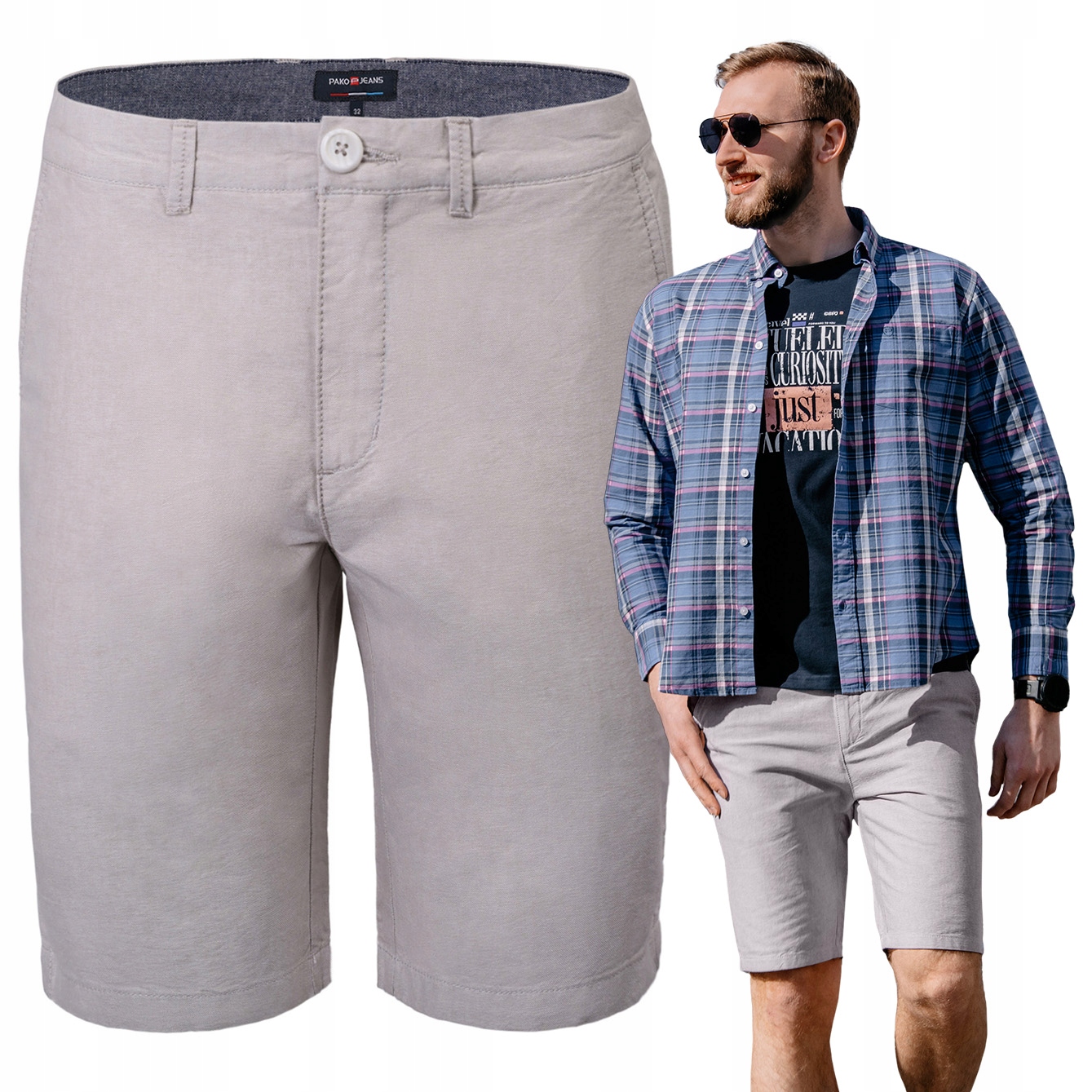 Elegantní Kraťasy Chino Pánské Šortky Marius Světle šedé 40 Pako Jeans