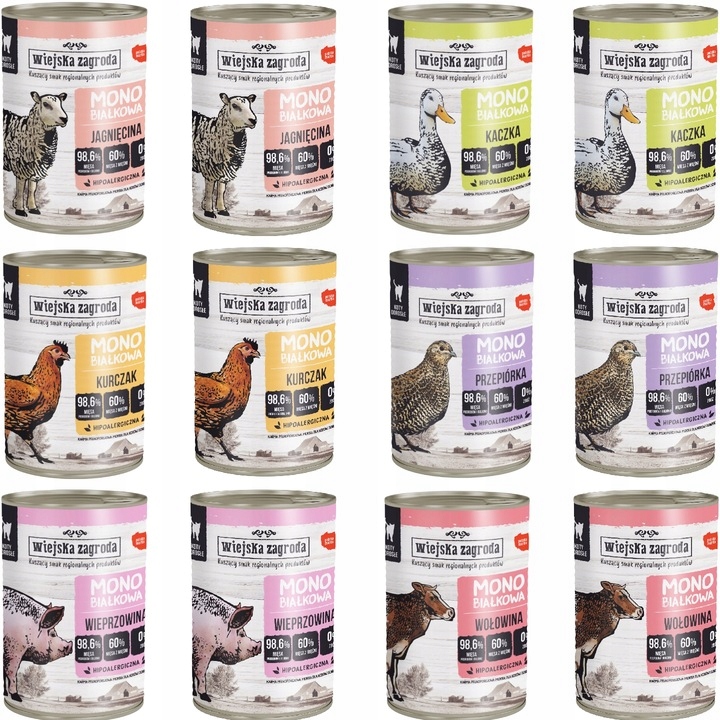 Wiejska Zagroda Karma dla Kota Mono Mix 12x 400g Bezzbożowa
