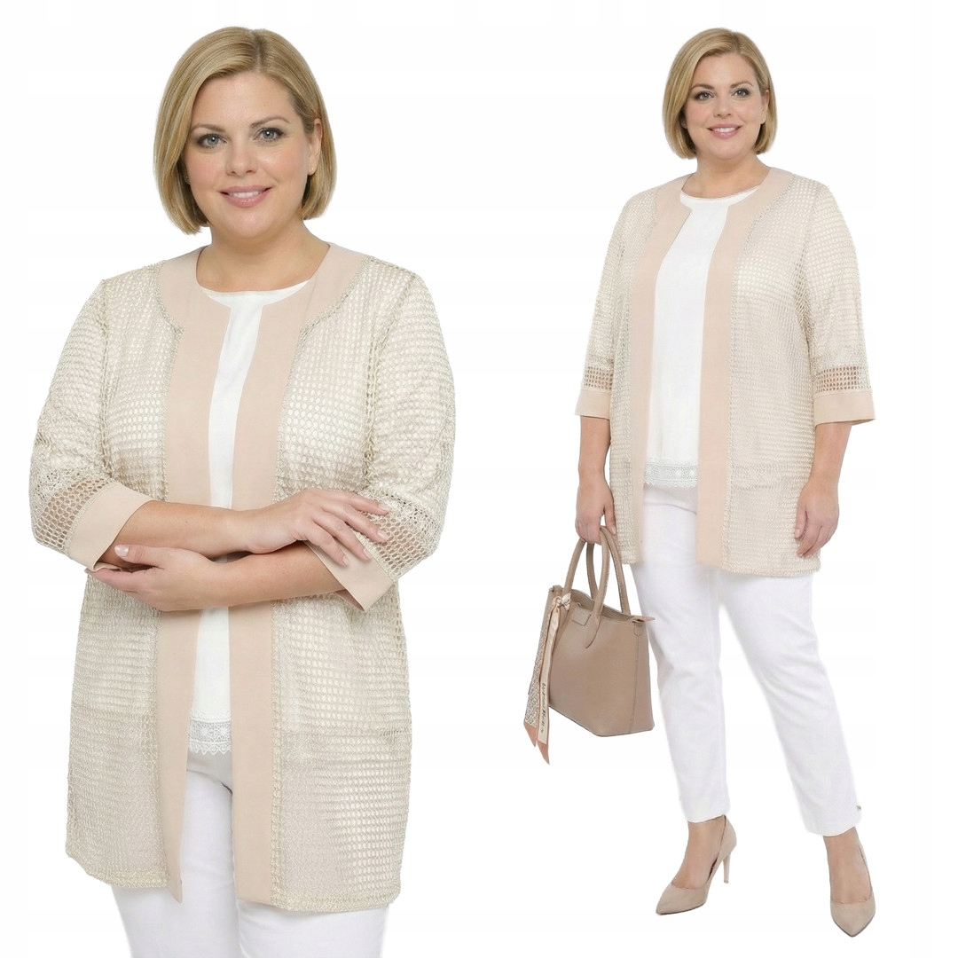 Béžový kardigan se zlatými částečkami a velikostí, velikost 48