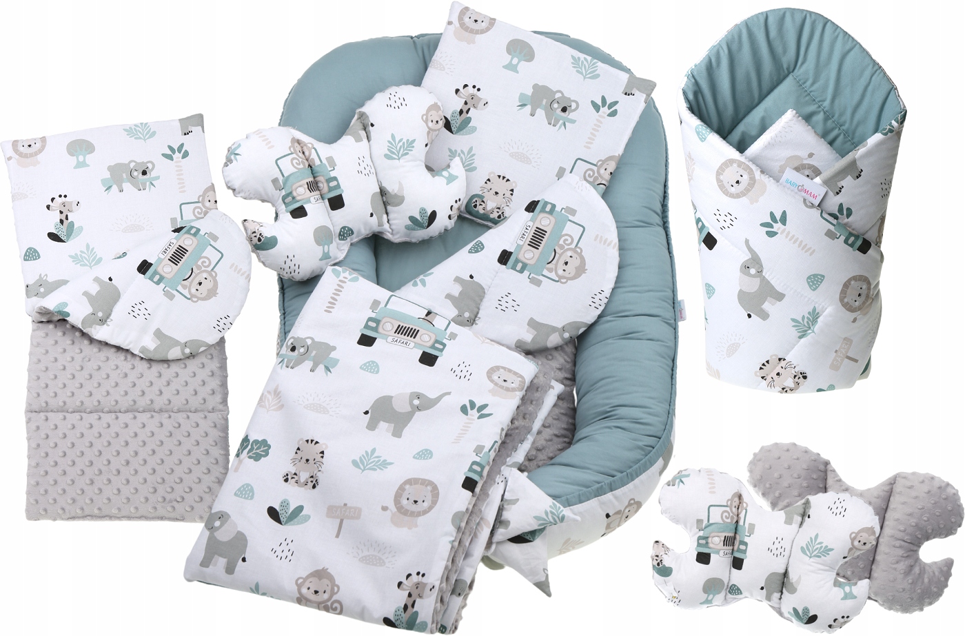 KOKON NIEMOWLĘCY GNIAZDO KOJEC MINKY ZESTAW XXL BABYMAM 7 EL.