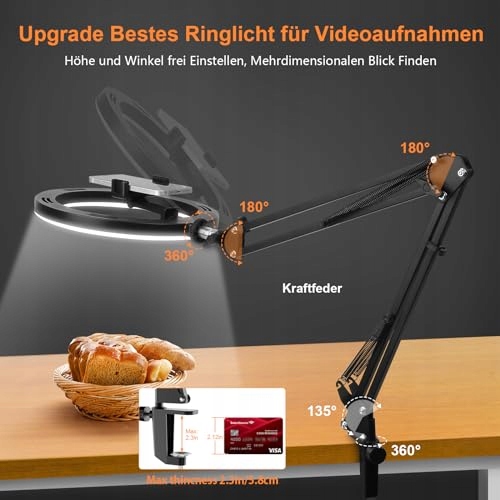 EVERSHOP Lampa Pierścieniowa 10" Z Statywem Do Telefonu I Laptopa — miniatura 3