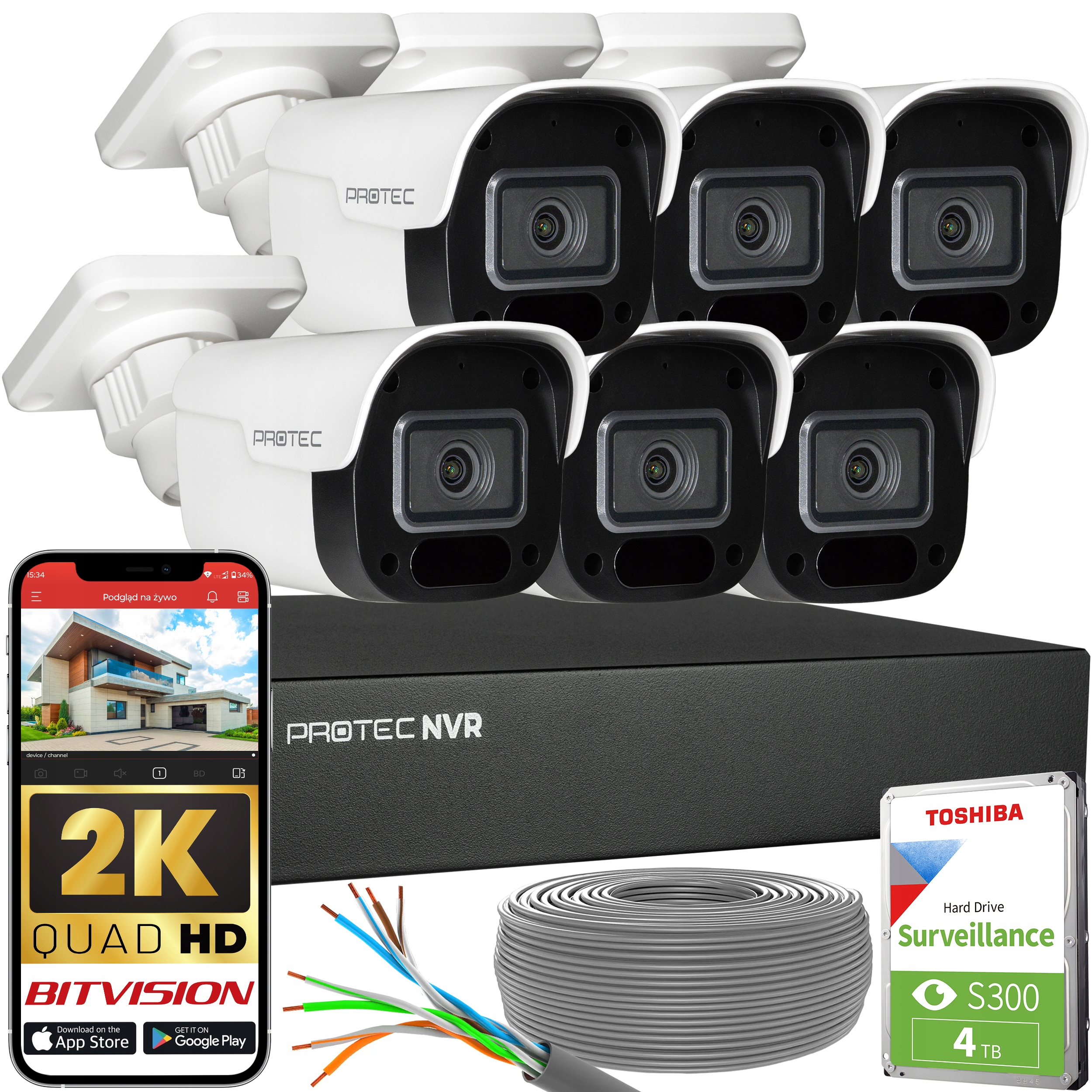 Sada monitorování 6 kamer Ip PoE 4Mpx s mikrofonem náhled s Hdd