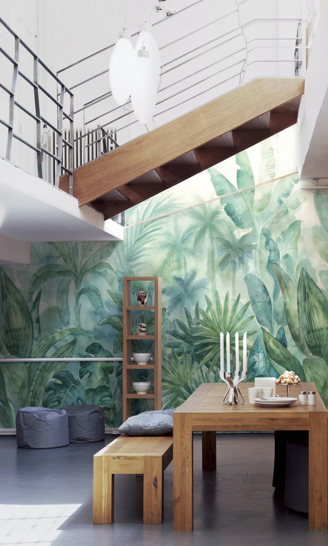 Botaniczna TAPETA MURAL - akwarelowa DŻUNGLA LIŚCIE PALMY - AS CREATION Szerokość produktu 265 cm