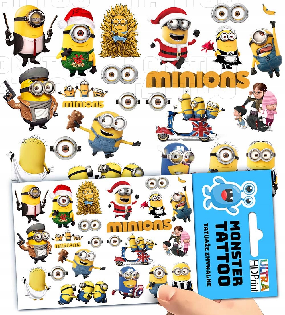 TATUAŻE ZMYWALNE TYMCZASOWE DLA DZIECI DZIECIĘCE MINIONKI WZORY ORYGINALNE