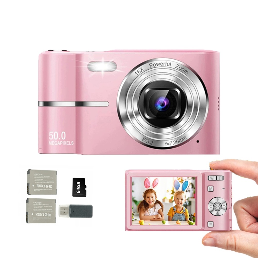Digitální fotoaparát 50 Mpx, 16násobný digitální zoom, 2,4palcový displej, 64GB Karta