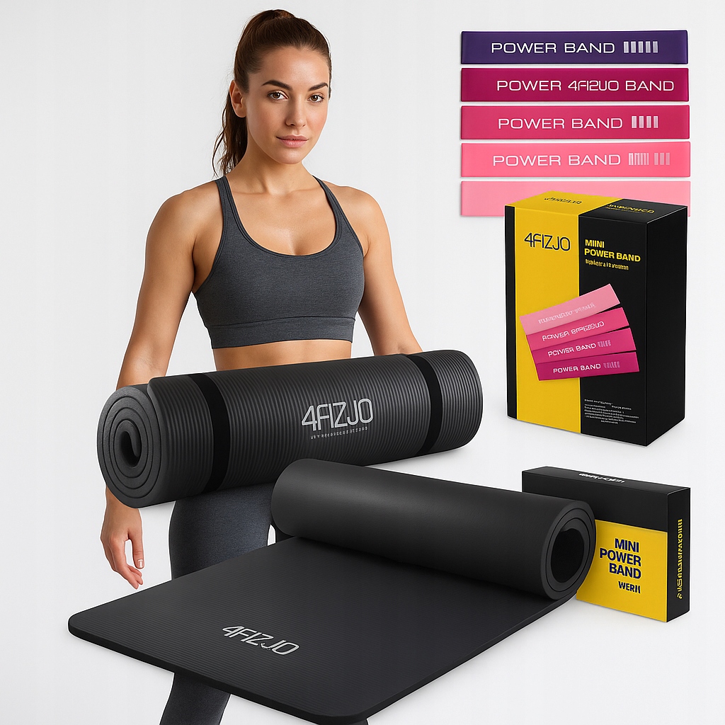 Zestaw 2w1 XXL Mata do Ćwiczeń Fitness Jogi Gumy Oporowe Mini Band